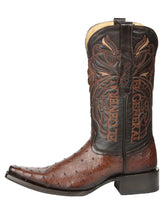 Load image into Gallery viewer, El General Men's Exotic Ostrich Leather Cowboy Boots - Brown 45076