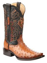 Load image into Gallery viewer, El General Men's Exotic Ostrich Leather Cowboy Boots - Cognac 45077