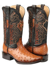 Load image into Gallery viewer, El General Men's Exotic Ostrich Leather Cowboy Boots - Cognac 45077