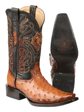 Load image into Gallery viewer, El General Men's Exotic Ostrich Leather Cowboy Boots - Cognac 45077
