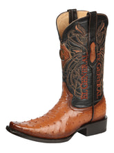 Load image into Gallery viewer, El General Men's Exotic Ostrich Leather Cowboy Boots - Cognac 45077