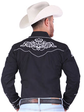 Load image into Gallery viewer, El General Embroidery Western Shirt Black/White 40983
