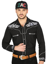 Load image into Gallery viewer, El General Embroidery Western Shirt Black/White 40987
