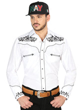 Load image into Gallery viewer, El General Embroidery Western Shirt White/Black 40988
