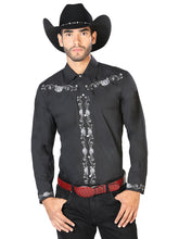 Load image into Gallery viewer, El General Embroidery Western Shirt Black/White 42937
