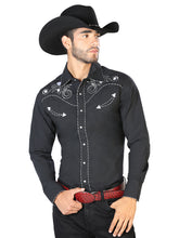 Load image into Gallery viewer, El General Embroidery Western Shirt Black/White 42940
