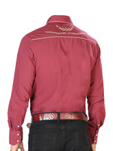 Load image into Gallery viewer, El General Embroidery Western Shirt Burgandy/Gold 42951
