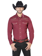 Load image into Gallery viewer, El General Embroidery Western Shirt Burgandy/Gold 42951
