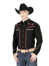 Load image into Gallery viewer, El General Embroidery Western Shirt Black/Red 43293
