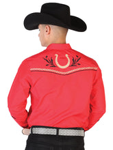 Load image into Gallery viewer, El General Embroidery Western Shirt Red/Black 43294
