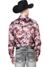 Load image into Gallery viewer, Wine And Beige Flower Print Casual Long Sleeve Shirt 43936
