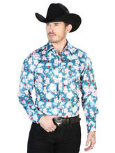 Load image into Gallery viewer, Aqua Flowers Casual Long Sleeve Shirt 43943
