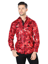 Load image into Gallery viewer, Red And Gold Casual Long Sleeve Shirt 44031
