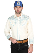Load image into Gallery viewer, El General Embroidery Western Shirt Beige/Blue 44199
