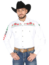 Load image into Gallery viewer, El General Embroidery Western Shirt White/Roses 44294
