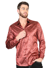 Load image into Gallery viewer, El General Burgundy/Gold Casual Long-Sleeve Shirt 44546
