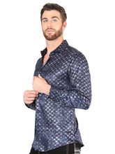 Load image into Gallery viewer, El General Navy/Gold Casual Long-Sleeve Shirt 44548
