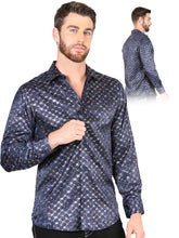 Load image into Gallery viewer, El General Navy/Gold Casual Long-Sleeve Shirt 44548
