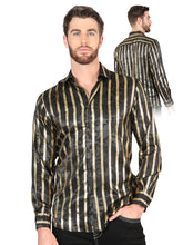 Load image into Gallery viewer, El General Black/Gold Casual Long-Sleeve Shirt 44554
