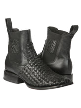 Load image into Gallery viewer, El General Men’s Rodeo Black Petatillo Woven Ankle Boots 45181
