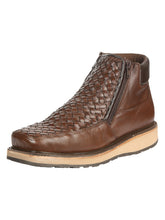 Load image into Gallery viewer, El General Men’s Brown Woven Ankle Boots with Zipper 45184
