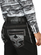 Load image into Gallery viewer, Centenario Men's Black Denim with Gray Embroidered Details 45311
