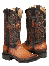 Load image into Gallery viewer, El General Men's Exotic Ostrich Leather Cowboy Boots - Cognac  45517
