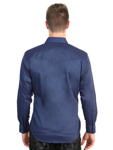 Load image into Gallery viewer, El General Men’s Long Sleeve Western Shirt - Navy Blue Stretch  45616
