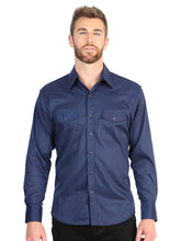 Load image into Gallery viewer, El General Men’s Long Sleeve Western Shirt - Navy Blue Stretch  45616
