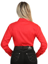 Load image into Gallery viewer, El General Women’s Long Sleeve Western Shirt - Red Stretch  45620
