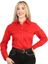 Load image into Gallery viewer, El General Women’s Long Sleeve Western Shirt - Red Stretch  45620
