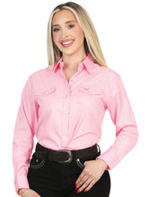 Load image into Gallery viewer, El General Women’s Long Sleeve Western Shirt - Light Pink Stretch  45621
