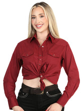Load image into Gallery viewer, El General Women’s Long Sleeve Western Shirt - Burgundy Stretch  45622
