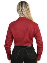 Load image into Gallery viewer, El General Women’s Long Sleeve Western Shirt - Burgundy Stretch  45622
