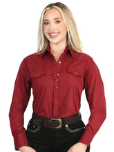Load image into Gallery viewer, El General Women’s Long Sleeve Western Shirt - Burgundy Stretch  45622
