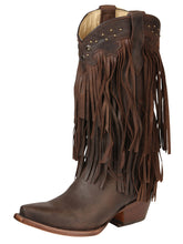 Load image into Gallery viewer, El General Women’s Fringe Western Boots - Choco 45795
