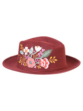 Load image into Gallery viewer, Artisanal Hand Painted Hat Suede Wine 603821
