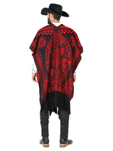 Load image into Gallery viewer, Artisanal Mexican Poncho 92% Acylic, 8% Polyester Black/Red  603836
