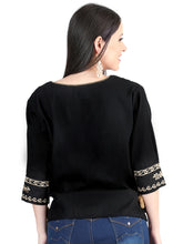 Load image into Gallery viewer, Artisanal Embroidered Blouse 100% Cotton Black 603960
