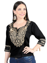 Load image into Gallery viewer, Artisanal Embroidered Blouse 100% Cotton Black 603960
