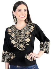 Load image into Gallery viewer, Artisanal Embroidered Blouse 100% Cotton Black 603962
