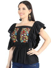 Load image into Gallery viewer, Artisanal Embroidered Blouse 100% Cotton Black 603966
