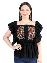 Load image into Gallery viewer, Artisanal Embroidered Blouse 100% Cotton Black 603966

