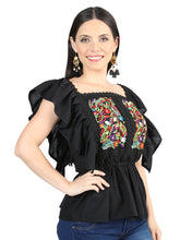 Load image into Gallery viewer, Artisanal Embroidered Blouse 100% Cotton Black 603966
