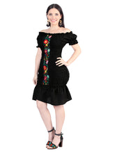 Load image into Gallery viewer, Artisanal Embroidered Dress 100% Cotton Black 604007

