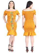 Load image into Gallery viewer, Artisanal Embroidered Dress 100% Cotton Mustard 604008
