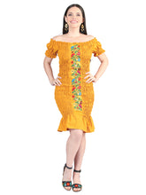 Load image into Gallery viewer, Artisanal Embroidered Dress 100% Cotton Mustard 604008
