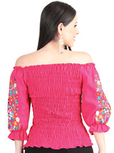 Load image into Gallery viewer, Artisanal Embroidered Blouse 100% Cotton Fuchsia 604011
