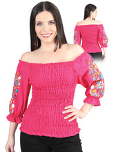 Load image into Gallery viewer, Artisanal Embroidered Blouse 100% Cotton Fuchsia 604011
