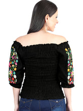 Load image into Gallery viewer, Artisanal Embroidered Blouse 100% Cotton Black 604012
